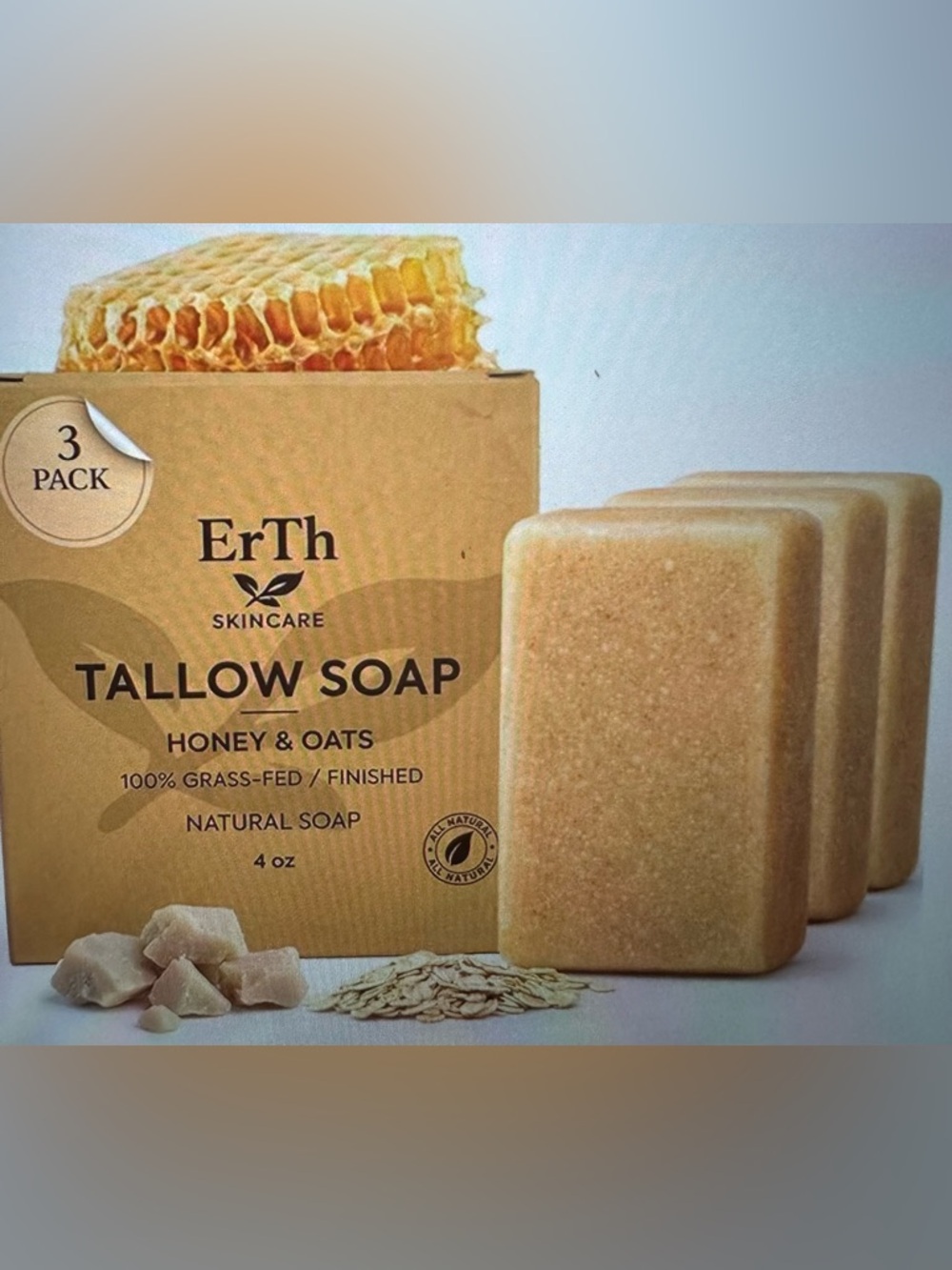Honey & Oats Natural grass fed tallow soap set of 3